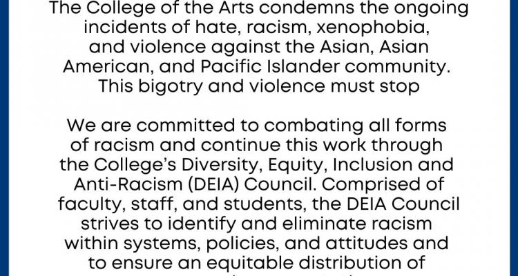 Hate has no home in the College of the Arts