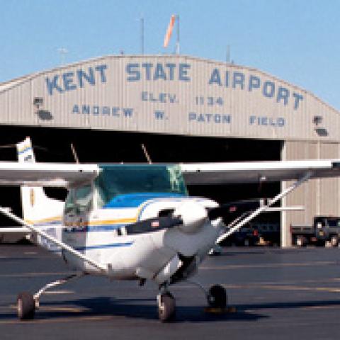 A plane on the tarmac at the Kent State Airport