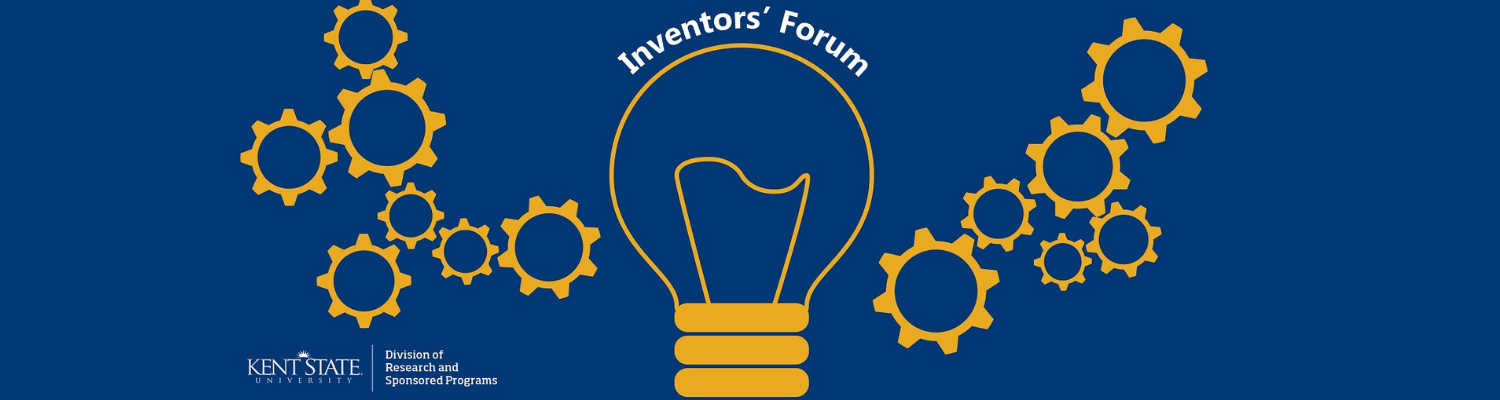 Graphic lightbulb with inventors' forum written above surrounded by gears 