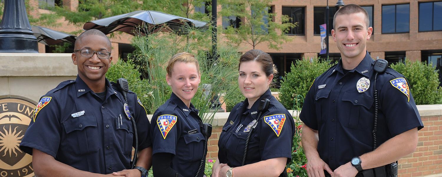 Kent State Police Officers new to the police force are (from left to right) Robert Wilson, Brittnee Wolf, Diane Dudziak and Justin May. 