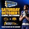 Picture of Kent State football player with the words: Faculty and staff get 40% discount Saturday October 1